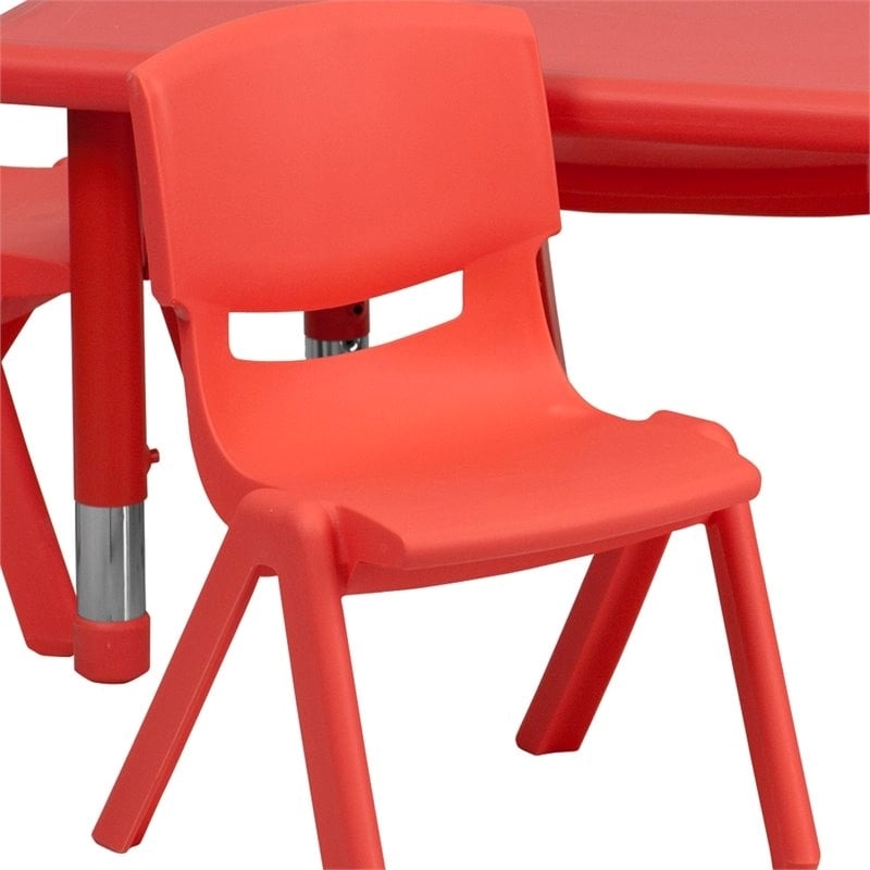 Bowery Hill 7-Piece Rectangular Plastic Activity Table Set in Red