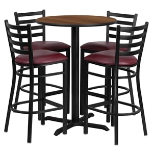 Bowery Hill 5 Piece Round Laminate Table Set in Walnut and Black
