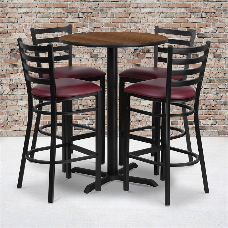 Bowery Hill 5 Piece Round Laminate Table Set in Walnut and Black