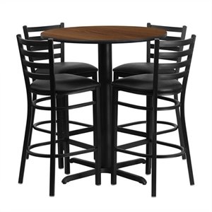 bowery hill 5 piece round laminate table set in walnut and black