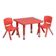 Bowery Hill 3 Piece Plastic/Steel Square Adjustable Activity Table Set in Red