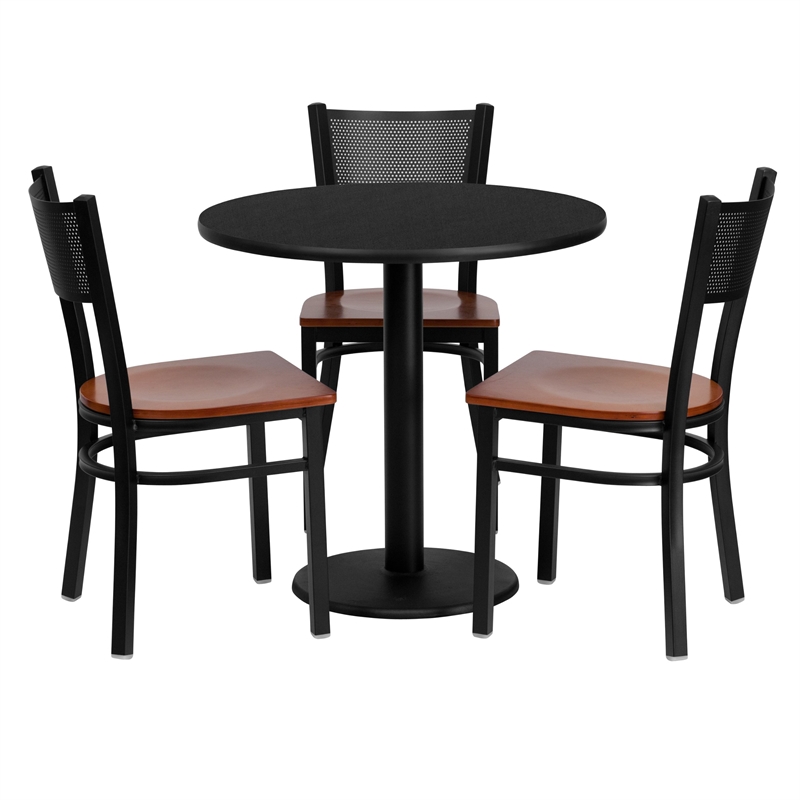 Bowery Hill 5 Piece Round Laminate Table Set in Black and Cherry