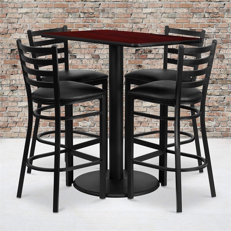 Bowery Hill 5 Piece Rectangular Table Set in Black and Mahogany