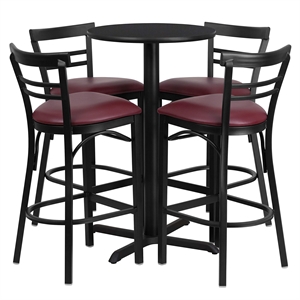 Bowery Hill 5 Piece Counter Height Dining Set in Black Burgundy