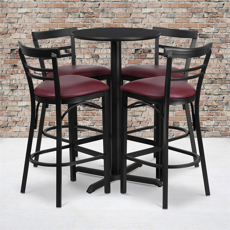 Bowery Hill 5 Piece Counter Height Dining Set in Black Burgundy