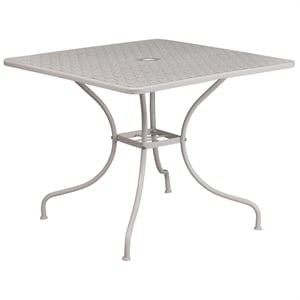 Bowery Hill 28&quot Square Steel Patio Dining Table in Light Gray