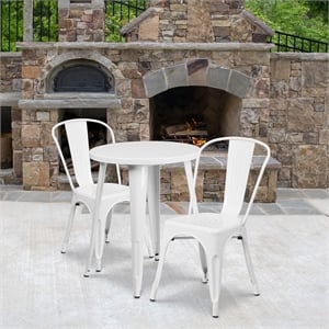 Bowery Hill 3 Piece Round Steel Metal Indoor/Outdoor Dining Set in White