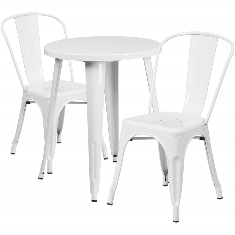 Bowery Hill 3 Piece Round Steel Metal Indoor/Outdoor Dining Set in White