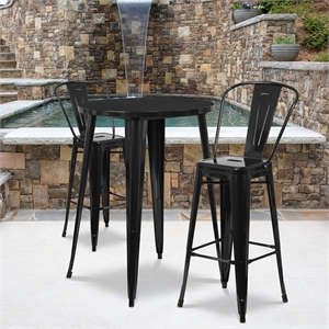Bowery Hill 3 Piece 30&quot Round Metal Patio Pub Set in Orange