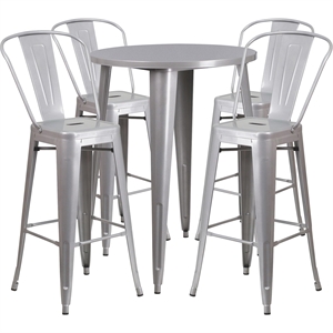 Bowery Hill 5 Piece 30&quot Round Metal Patio Pub Set in Silver