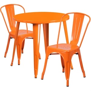 Bowery Hill 3 Piece 30&quot Round Metal Patio Dining Set in Orange