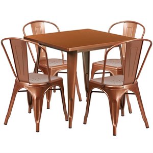 bowery hill 5 piece metal patio dining set in copper