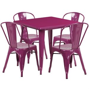 bowery hill 5 piece metal patio dining set in purple