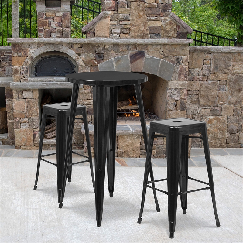 Bowery Hill Round Patio Bistro Set in Red