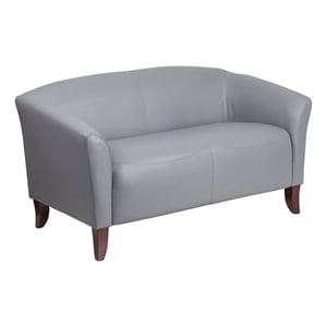 Bowery Hill Contemporary Leather Upholstered Reception Loveseat in Gray