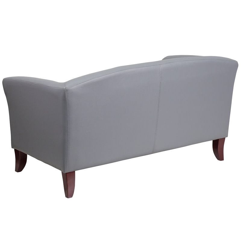 Bowery Hill Contemporary Leather Upholstered Reception Loveseat in Gray