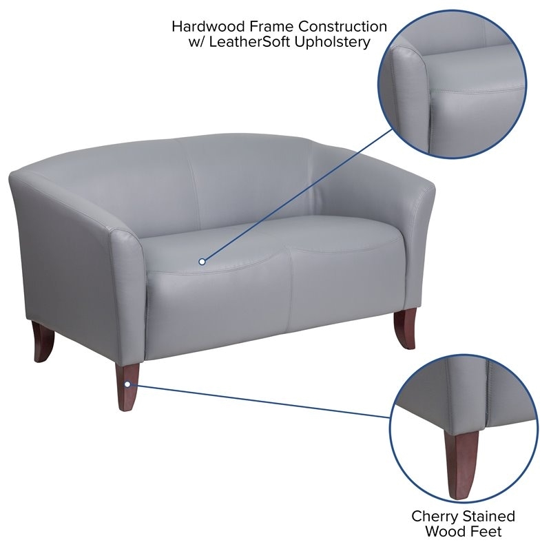 Bowery Hill Contemporary Leather Upholstered Reception Loveseat in Gray