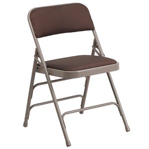 bowery hill metal folding fabric chair in beige and brown
