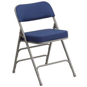 bowery hill metal folding fabric chair in gray and navy blue