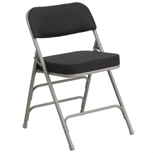 bowery hill metal folding fabric chair in black and gray