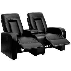 bowery hill 2 seat leather reclining home theater seating in black