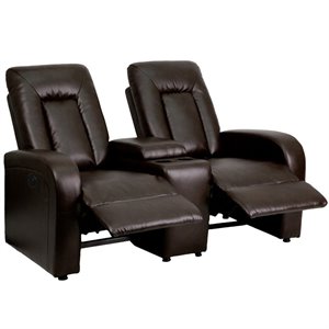 bowery hill 2 seat leather reclining home theater seating in brown