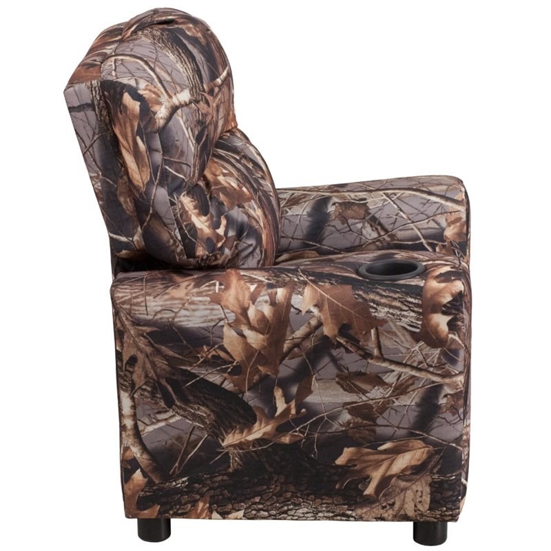 Bowery Hill Contemporary Fabric Kids Recliner with Cup Holder in Brown