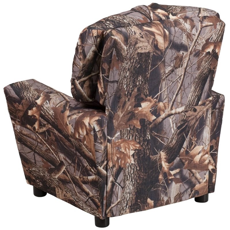 Bowery Hill Contemporary Fabric Kids Recliner with Cup Holder in Brown