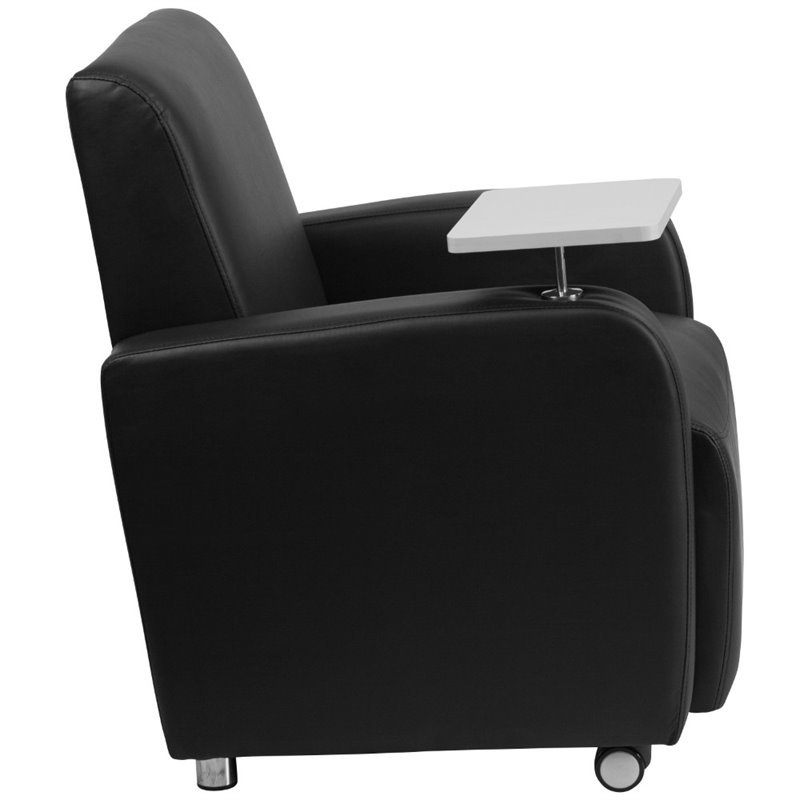 Bowery Hill Leather Guest Chair with Cup Holder in Black