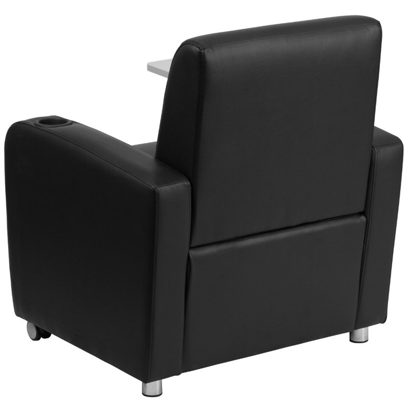 Bowery Hill Leather Guest Chair with Cup Holder in Black