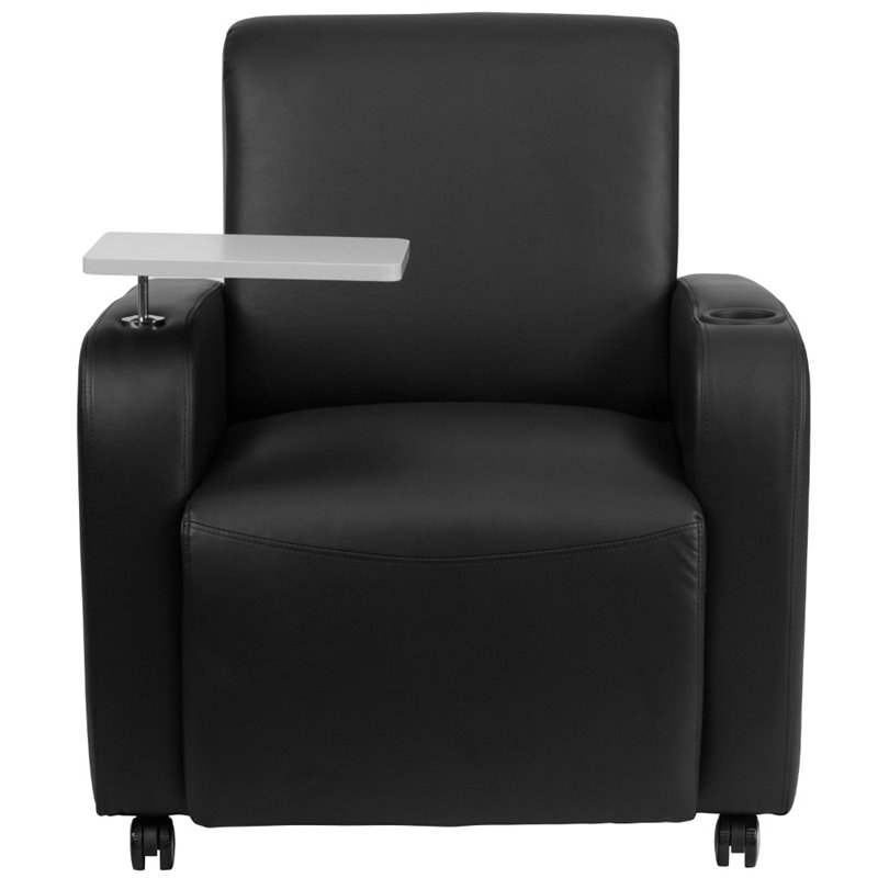 Bowery Hill Leather Guest Chair with Cup Holder in Black