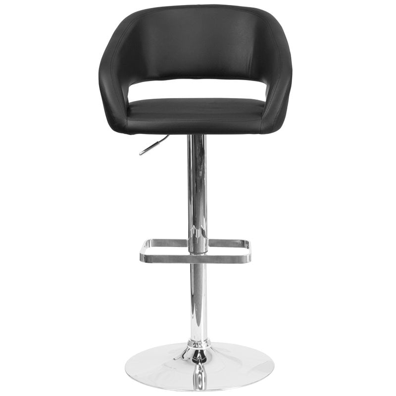 Bowery Hill 32'' Contemporary Faux Leather Adjustable Bar Stool in Black