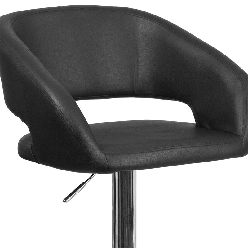 Bowery Hill 32'' Contemporary Faux Leather Adjustable Bar Stool in Black
