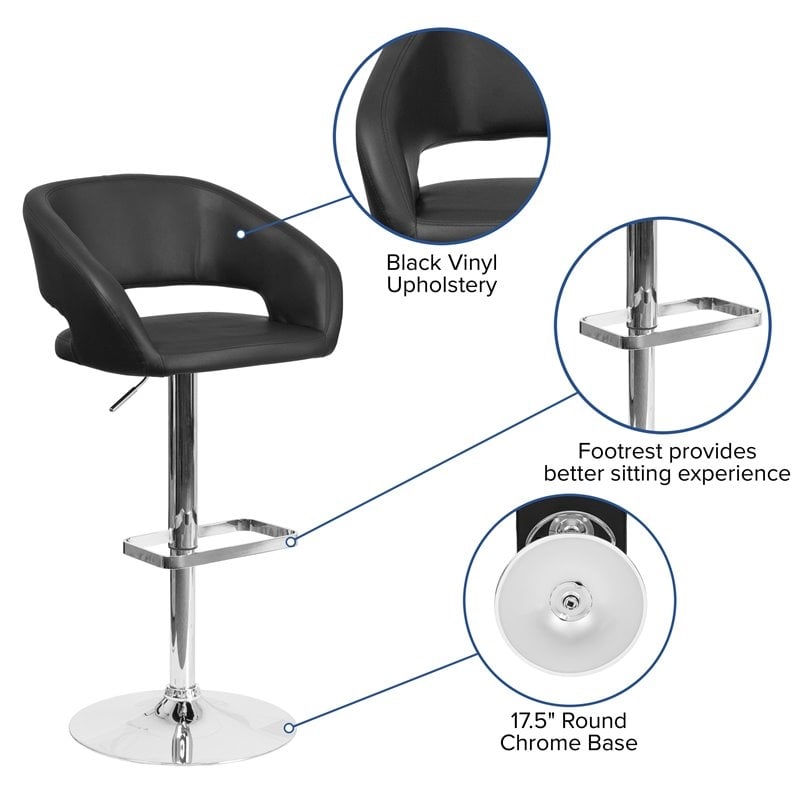 Bowery Hill 32'' Contemporary Faux Leather Adjustable Bar Stool in Black