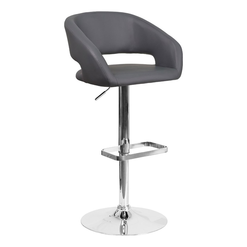 Bowery Hill 32'' Contemporary Faux Leather Adjustable Bar Stool in Gray