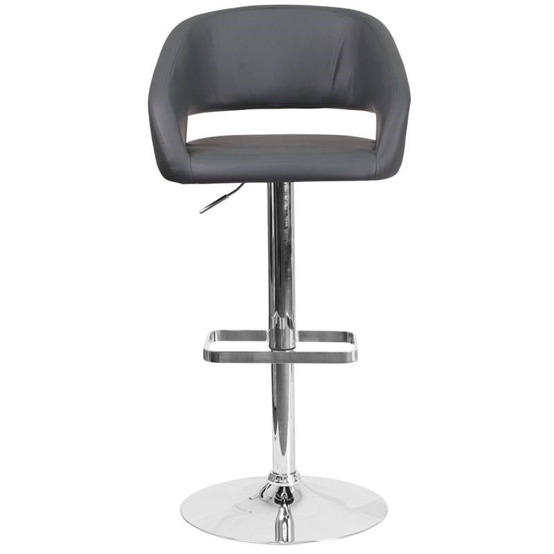 Bowery Hill 32'' Contemporary Faux Leather Adjustable Bar Stool in Gray