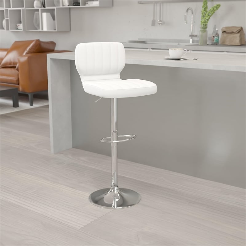 Bowery Hill Faux Leather Adjustable Bar Stool in White