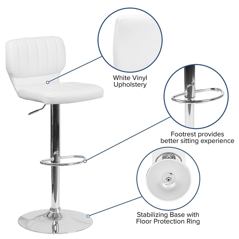 Bowery Hill Faux Leather Adjustable Bar Stool in White