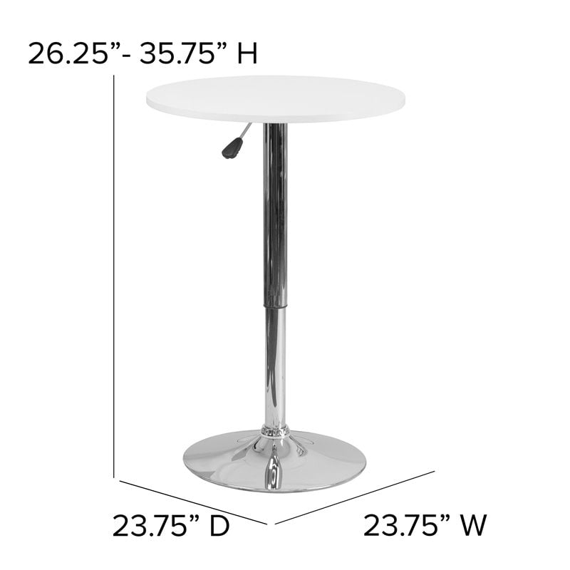 Bowery Hill Wood/Chrome Swivel Round Adjustable Bar Table in White