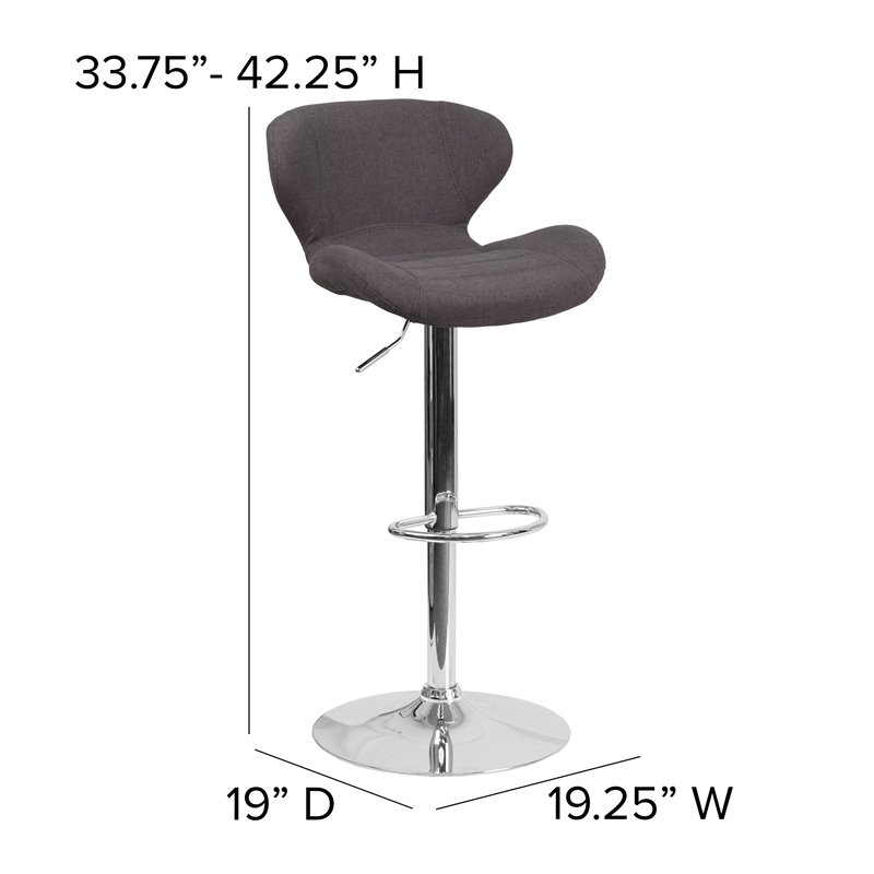 Bowery Hill 33'' Contemporary Fabric Adjustable Bar Stool in Charcoal