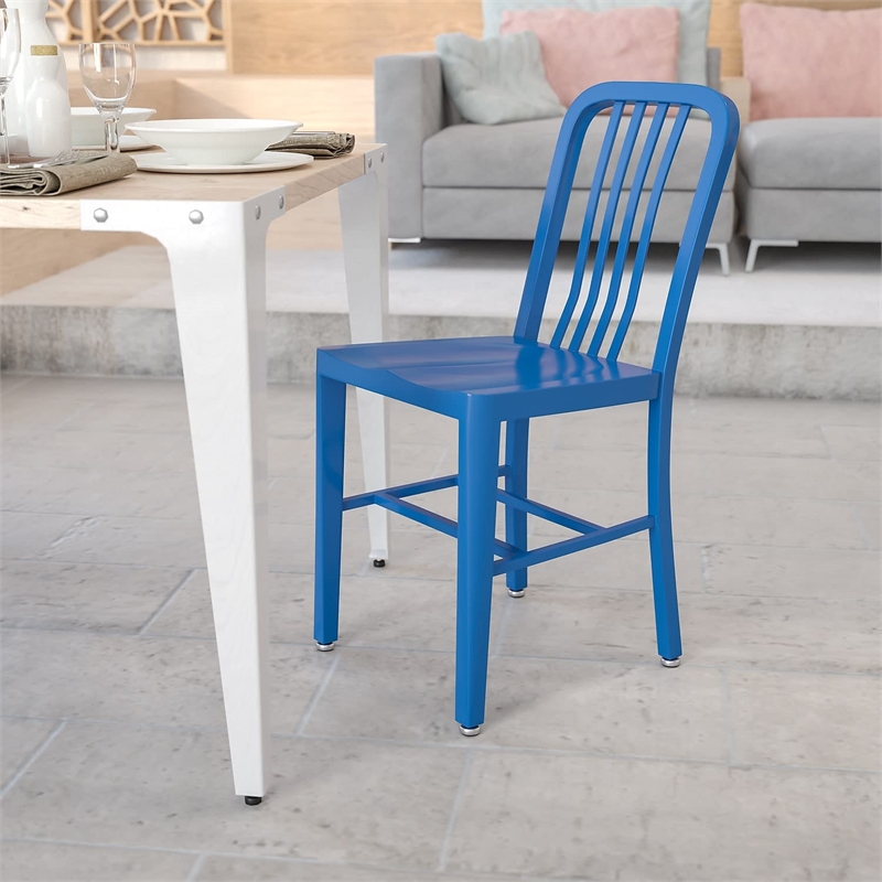 Bowery Hill Indoor-Outdoor Metal Dining Chair in Blue