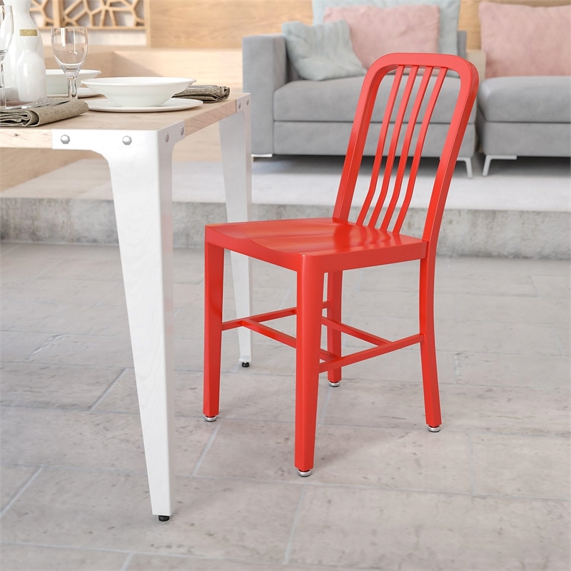 Bowery Hill Indoor-Outdoor Metal Dining Chair in Red