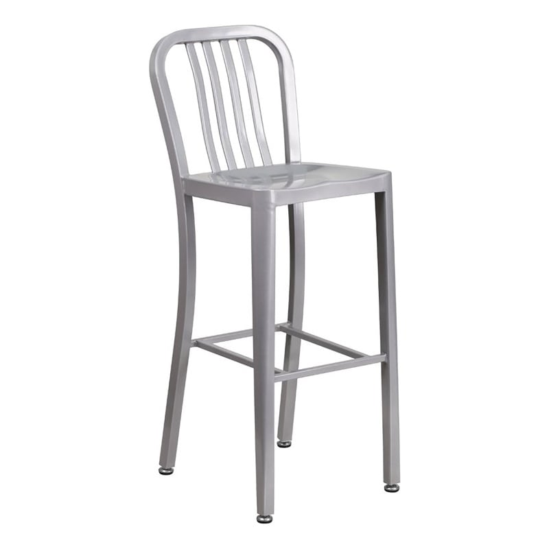Bowery Hill 30.25'' Industrial Steel Metal Indoor-Outdoor Bar Stool in Silver