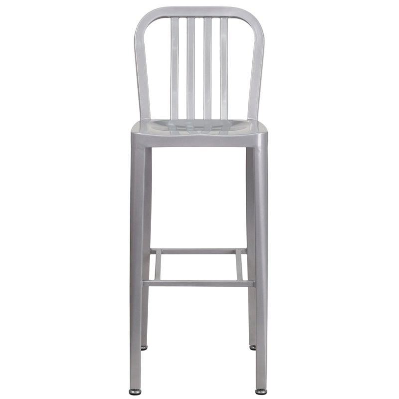 Bowery Hill 30.25'' Industrial Steel Metal Indoor-Outdoor Bar Stool in Silver