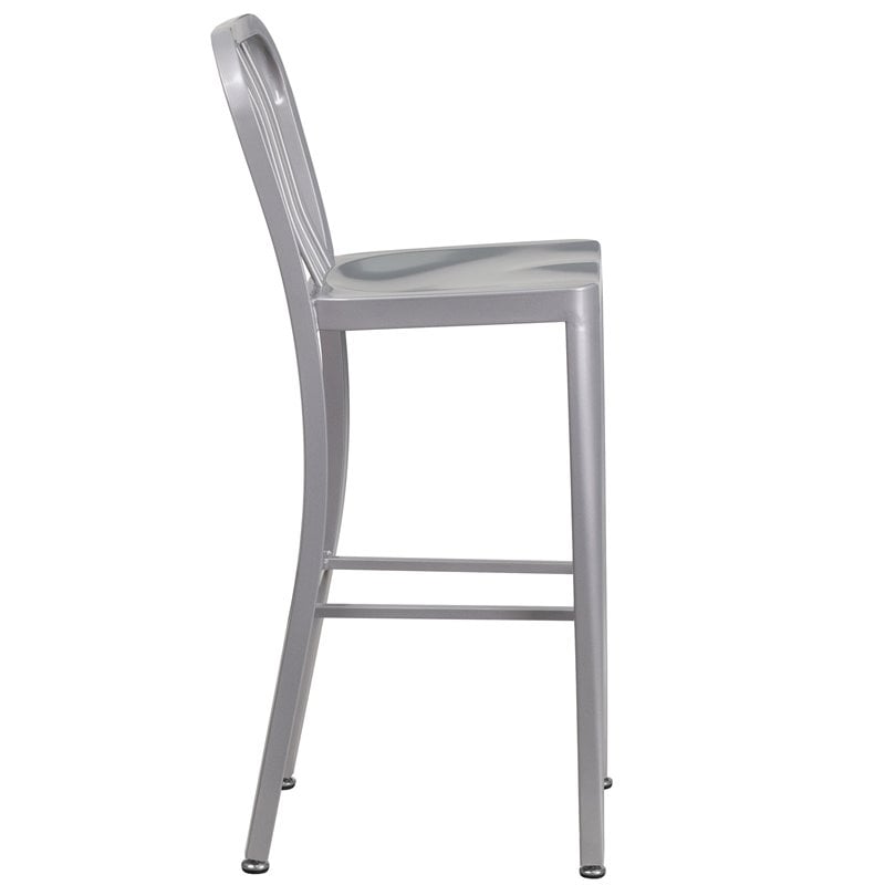 Bowery Hill 30.25'' Industrial Steel Metal Indoor-Outdoor Bar Stool in Silver