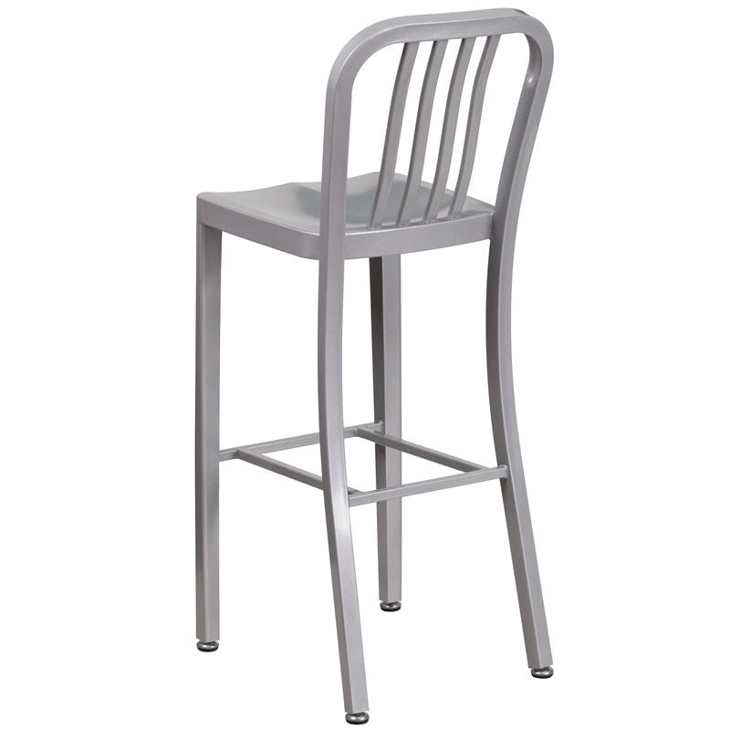 Bowery Hill 30.25'' Industrial Steel Metal Indoor-Outdoor Bar Stool in Silver