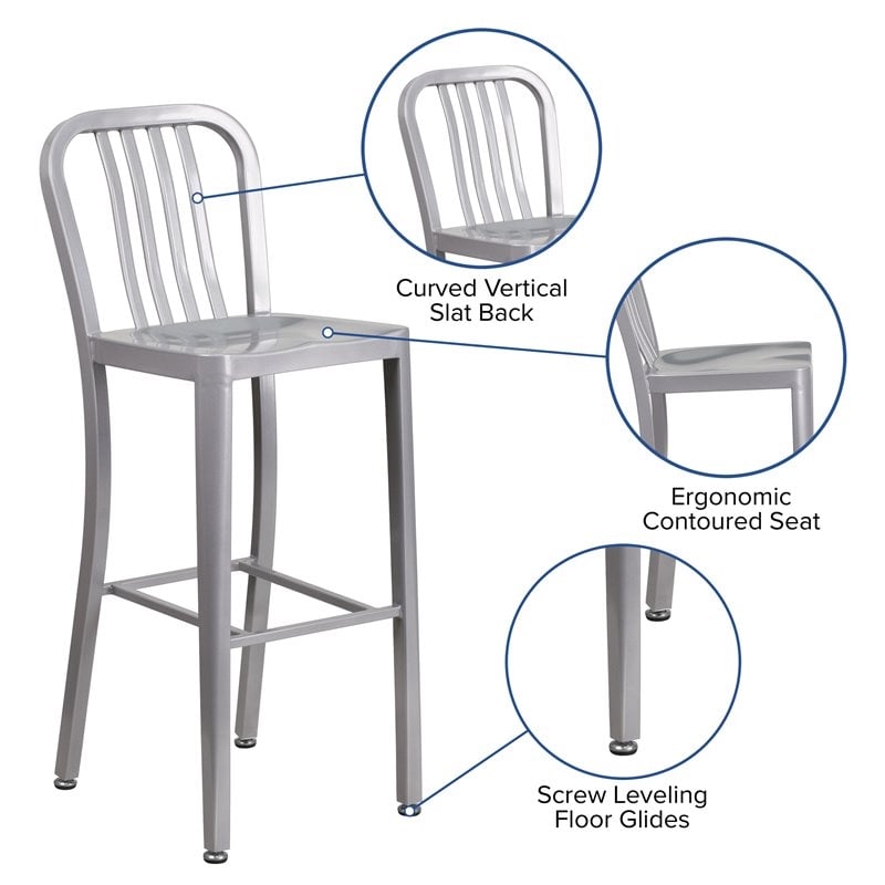 Bowery Hill 30.25'' Industrial Steel Metal Indoor-Outdoor Bar Stool in Silver