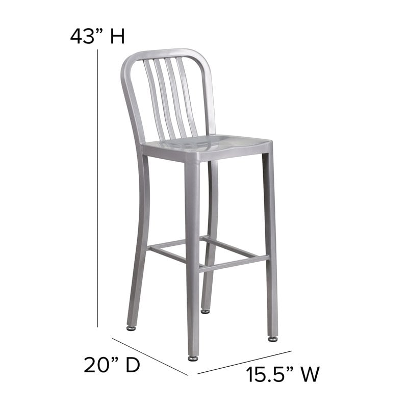 Bowery Hill 30.25'' Industrial Steel Metal Indoor-Outdoor Bar Stool in Silver