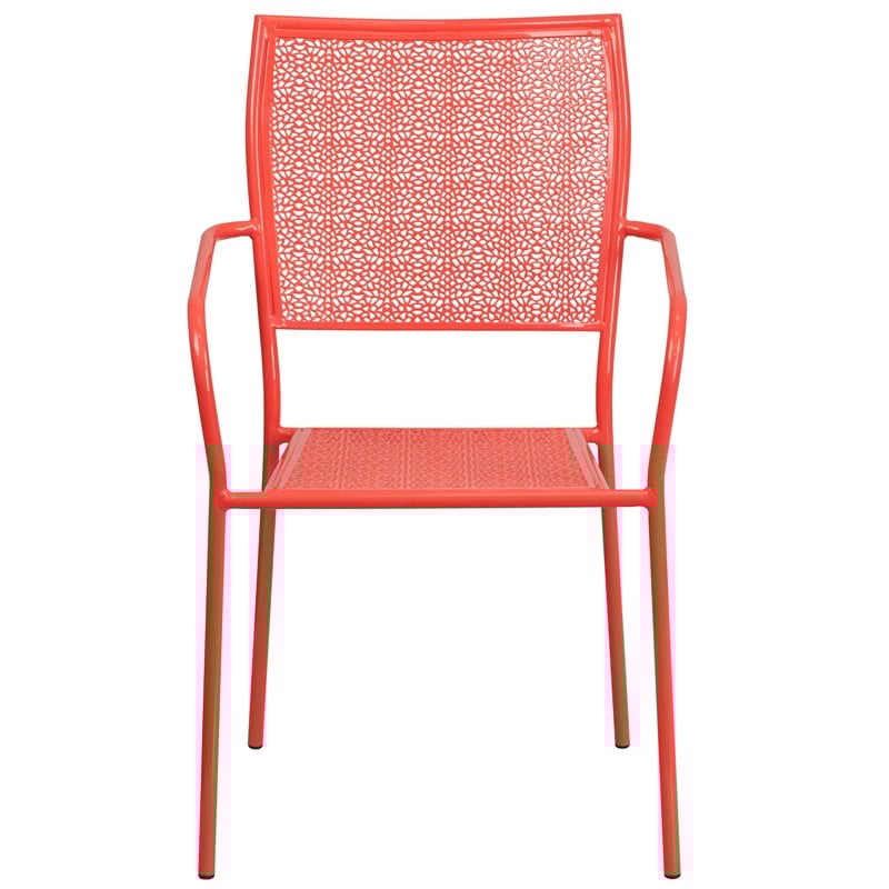 Bowery Hill Steel Metal Integrated Arms Patio Chair in Coral Pink