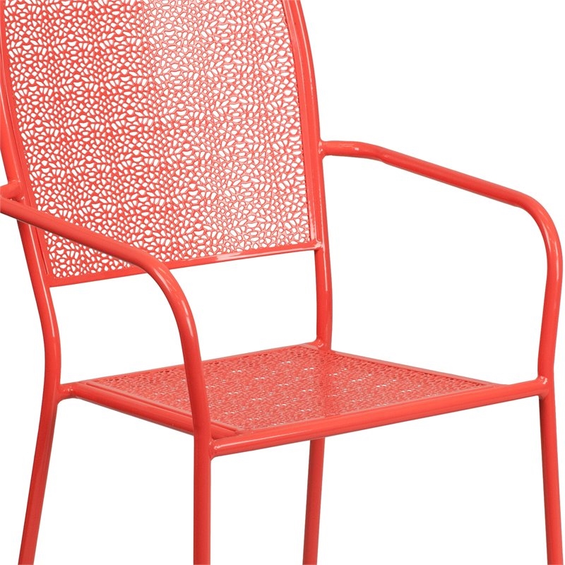 Bowery Hill Steel Metal Integrated Arms Patio Chair in Coral Pink